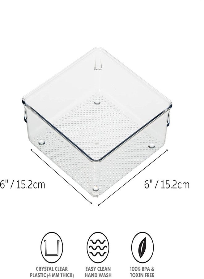 Topinon Desk Drawer Organizer Trays Various Size Bathroom Organizer Storage Tray for Makeup, Jewelries, Utensils, Bedroom Dresser Office and Kitchen-Clear (4pc Meduim Square) - Image 2
